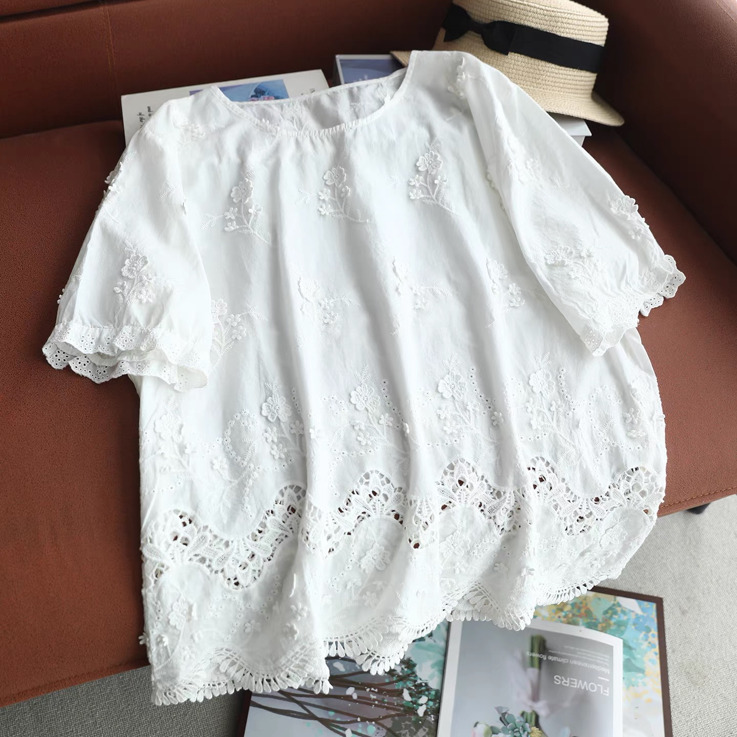 Embroidery Eyelet - 2026 Women Vintage White Cotton Eyelet