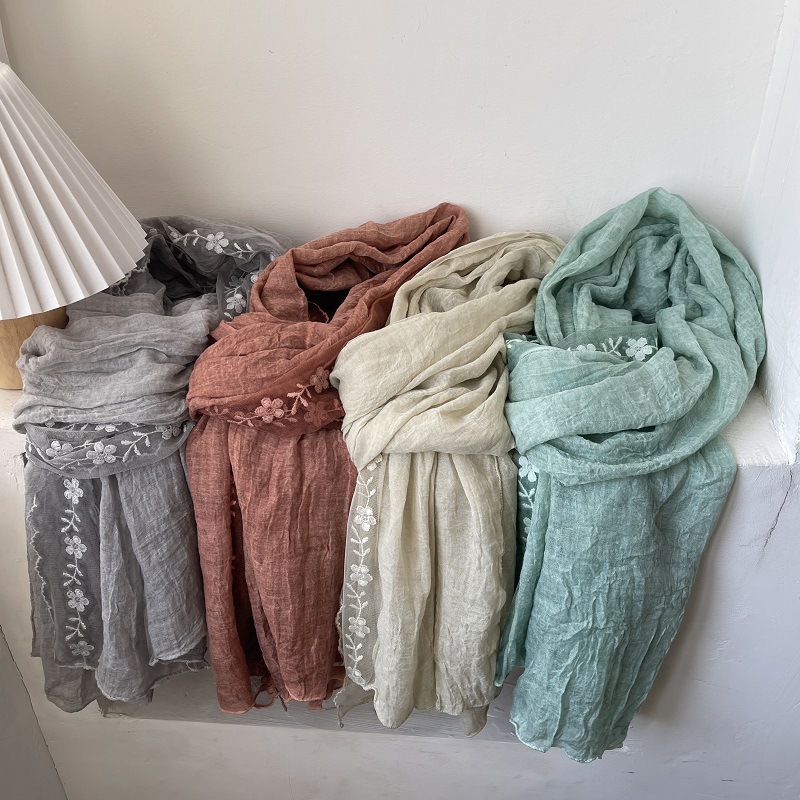 Embroidery Pashmina - Cotton Linen Lace Splicing Scarf Lady