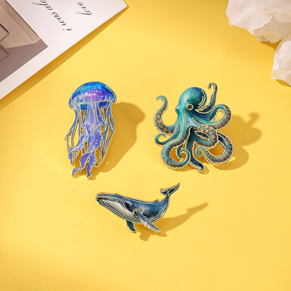 Embroidery Whale - Jellyfish Octopus Whale Enamel Pin, Mori