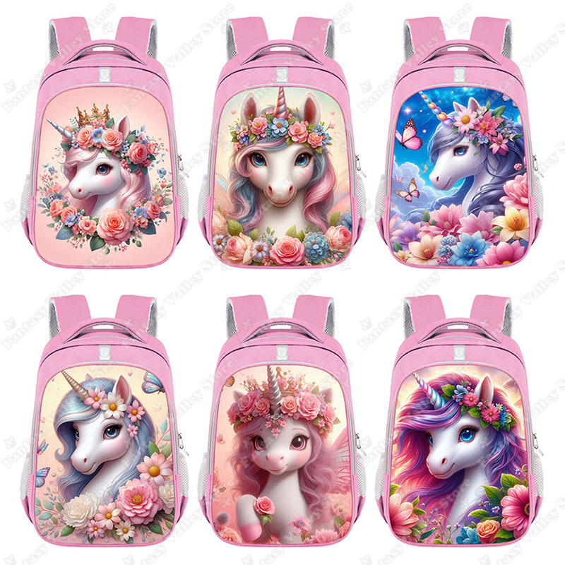 Embroidery Unicorn - 3D Unicorn Flower Print Backpacks Cartoon
