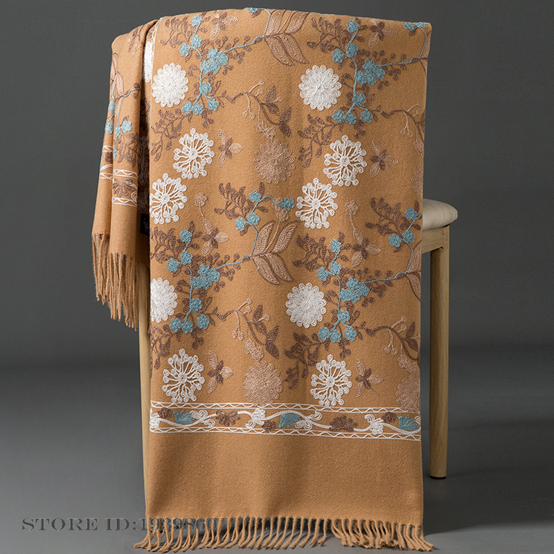 Embroidery Pashmina - Women's Cashmere Pashmina Scarf Wrap Embroidery