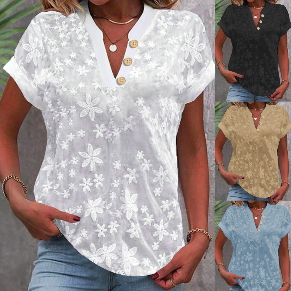 Embroidery Eyelet - Cropped Shirt White Lace Blouse Eyelet