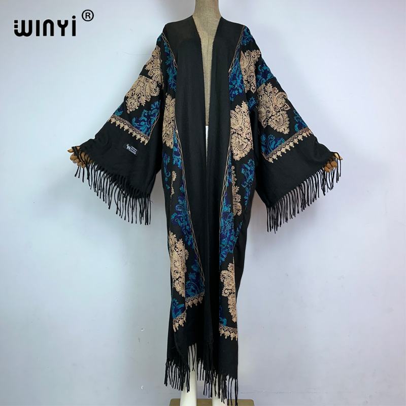 Embroidery Pashmina - WINYI Winter Women tassel Pashmina Embroidery