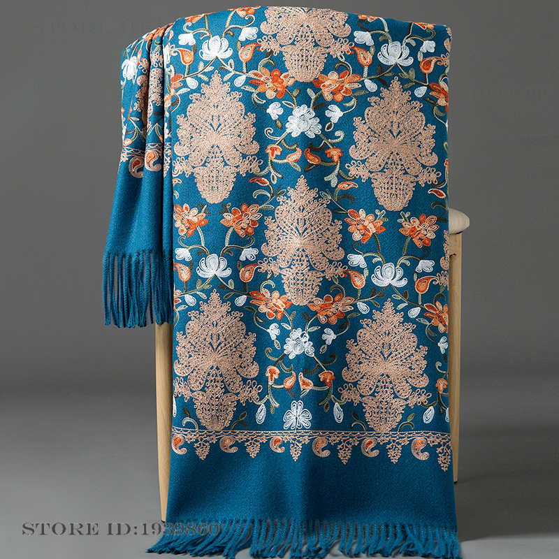 Embroidery Pashmina - Embroidered Pashmina Cashmere Scarf Tourism Ethnic