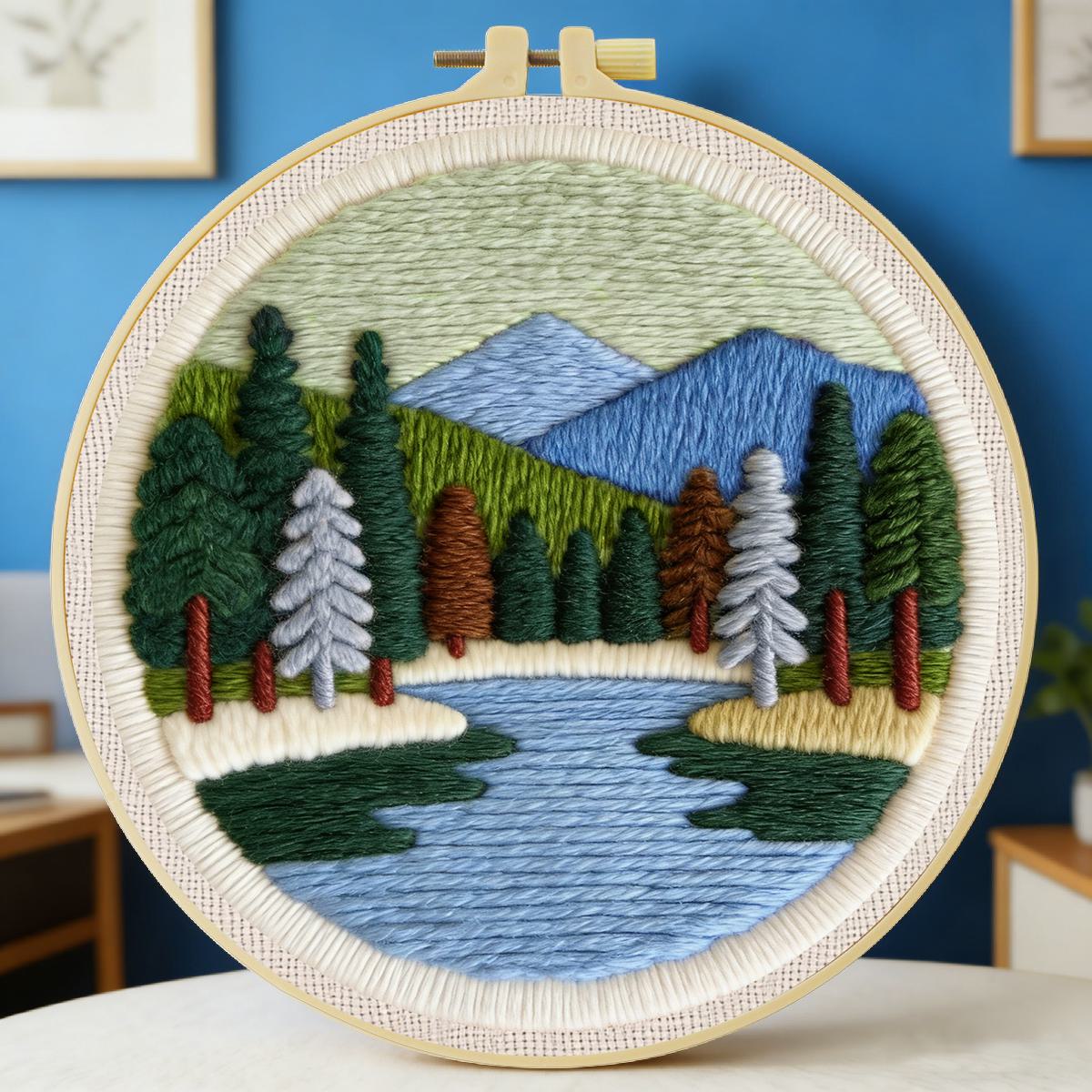 Embroidery Sheet - 20X20CM/7.87inch Scenery Punch Needle Embroidery Set