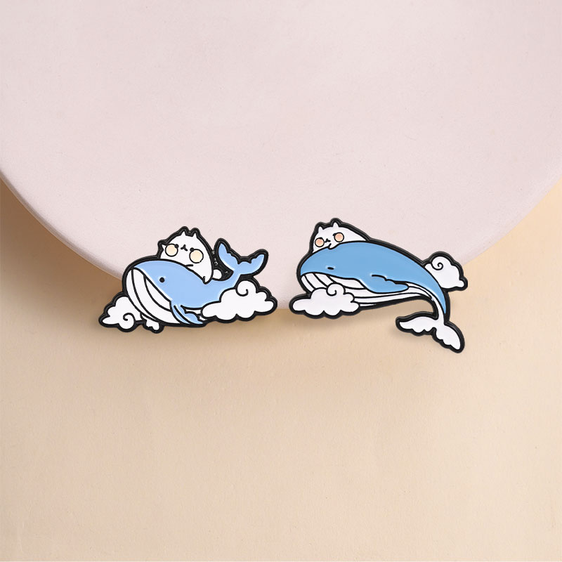 Cute Cat Ride Blue Whale Ename - Embroidery Whale ulasan dan harga