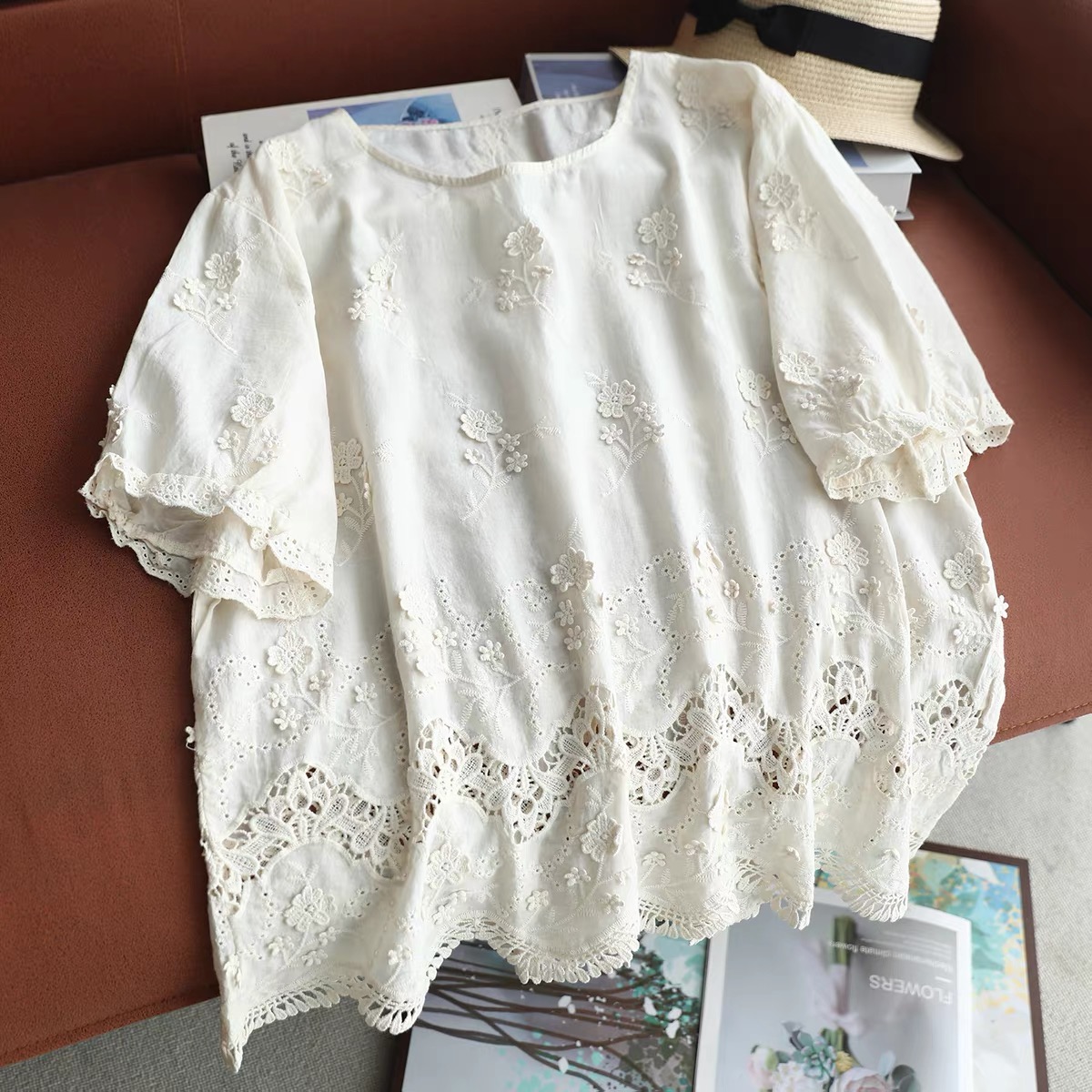 2026 Women Vintage White Cotto - Embroidery Eyelet ulasan dan harga