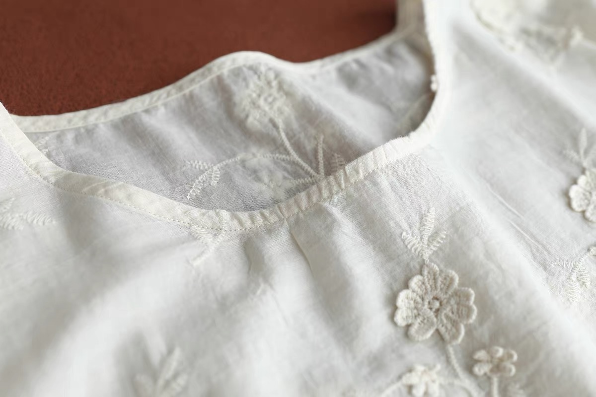 2026 Women Vintage White Cotto - Embroidery Eyelet ulasan dan harga