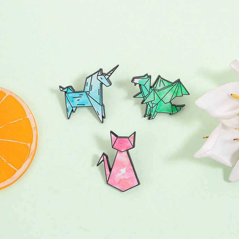 Cute Origami Animal Enamel Pin - Embroidery Unicorn ulasan dan harga