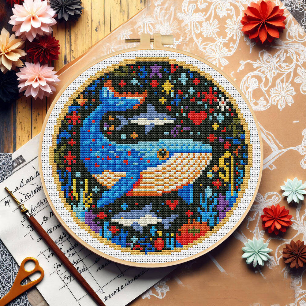 DIY Cross Stitch Whale Embroid - Embroidery Whale ulasan dan harga
