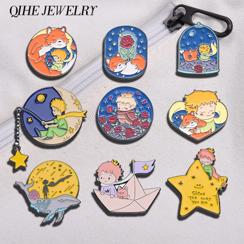 Boy and Fox Rose Enamel Pins C - Embroidery Whale ulasan dan harga